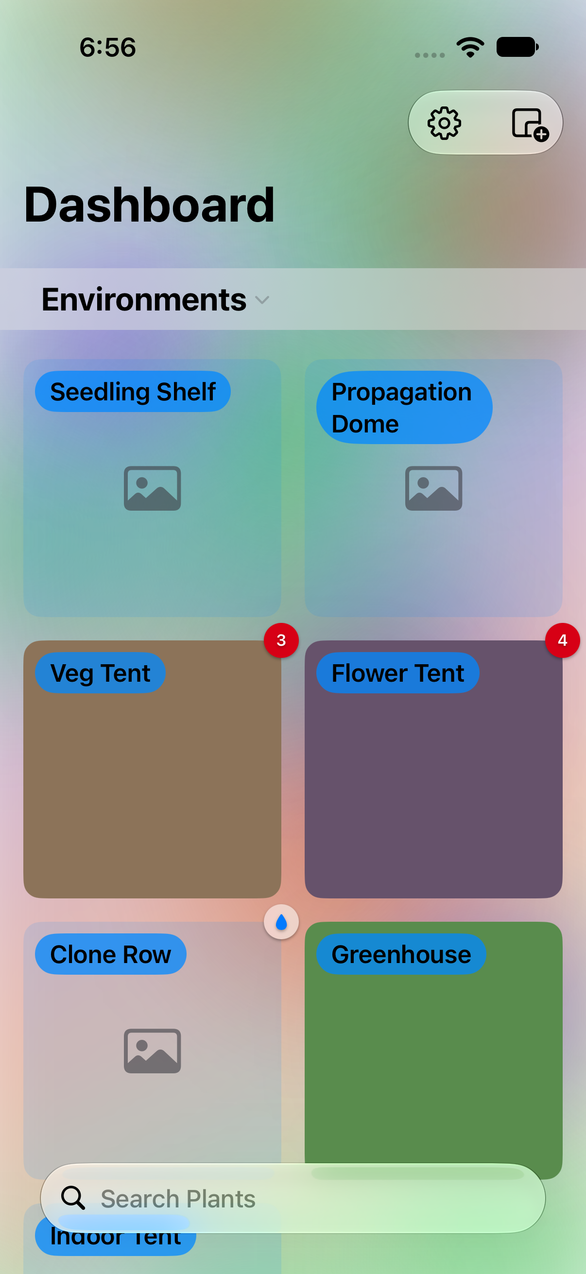 Dashboard's Plants section, listing every plant across all environments
